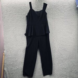 Chicos Jumpsuit Womens Size 1 Black‎ Peplum Sleeveless Wide Leg Stretch Elegant